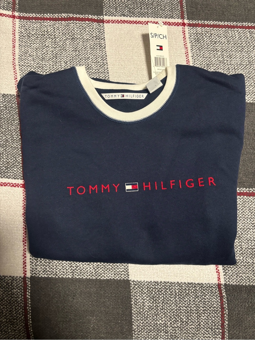 Tommy Hilfiger Navy and White Contrast Crewneck